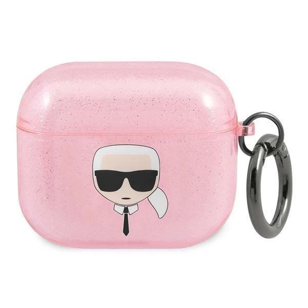 Карл Лагерфельд KLA3UKHGP Чохол для AirPods 3 рожевий / pink Glitter Karl`s Head